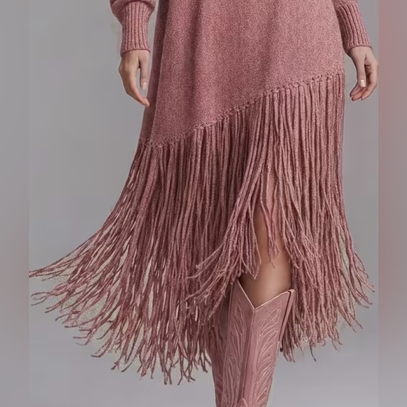 Elegant Muted Pink Fringe Sweater Dress - Picture 7 of 7
